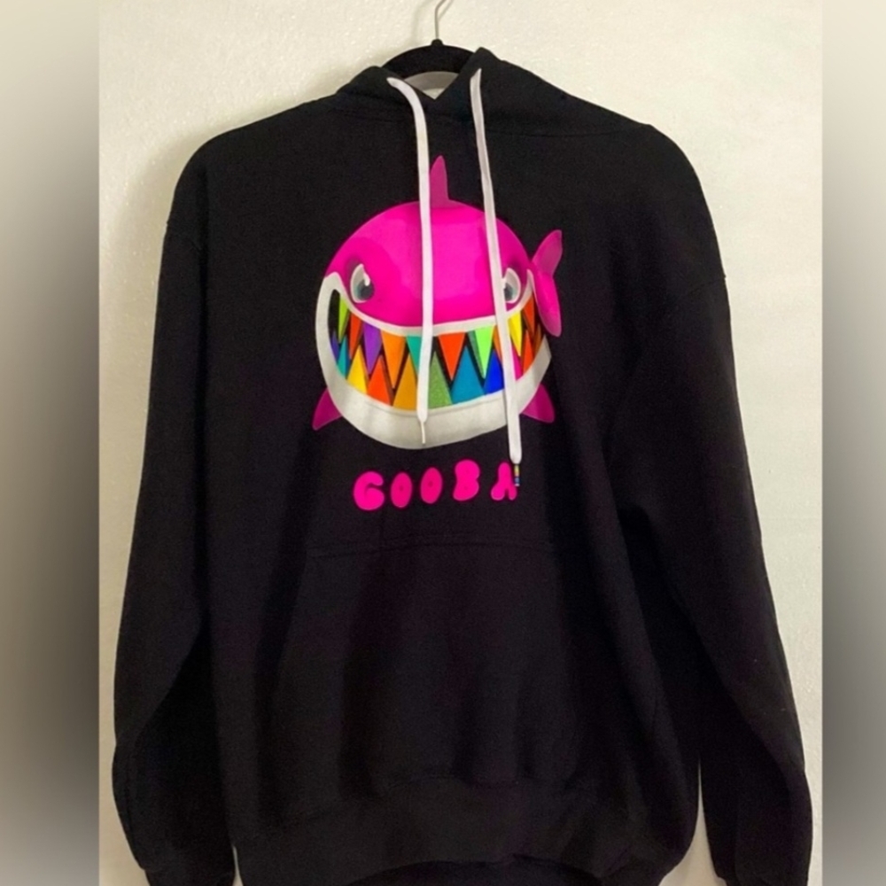 Six Nine Gooba Black Hoodie with Colorful Shark Design